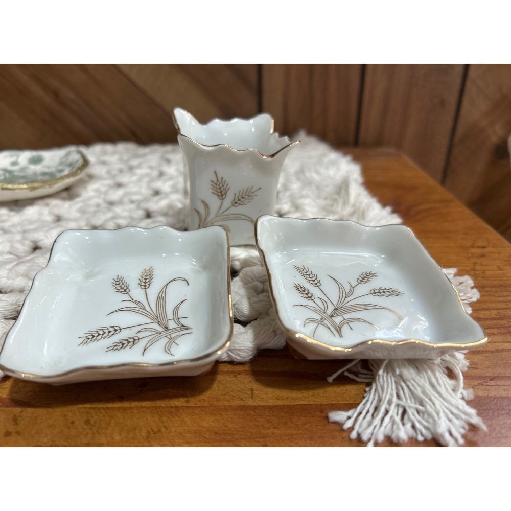 Vintage Lefton China "Golden Wheat" 3-Piece Hostess Set #4849
